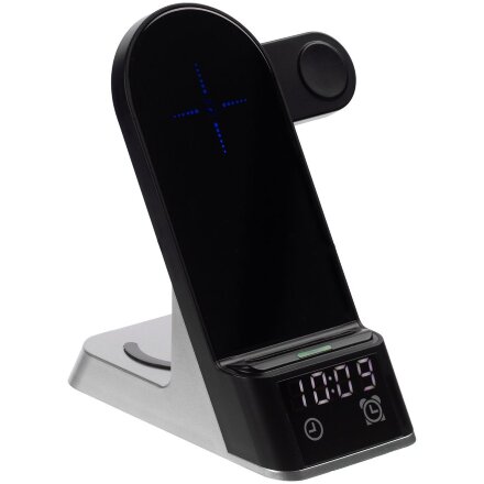 Зарядная станция с часами E-Store для смартфона, часов и наушников, черная