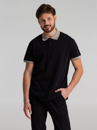 Рубашка поло Prince 190, черная с серым Рубашка поло Prince 190, черная с серым