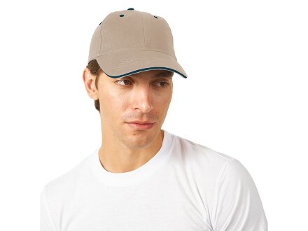 Бейсболка New Castle 6-ти панельная, натуральный/синий Бейсболка New Castle 6-ти панельная, натуральный/синий