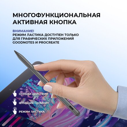 Стилус активный Magic Pencil Pro для iPad, графит, Deppa