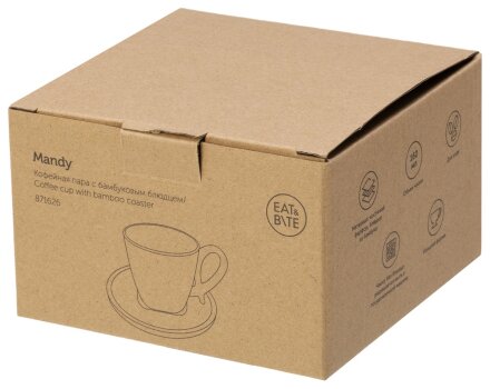 Кофейная пара с бамбуковым блюдцем Mandy, белый Кофейная пара с бамбуковым блюдцем Mandy, белый