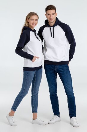 Толстовка унисекс Seattle, белая с темно-синим Толстовка унисекс Seattle, белая с темно-синим