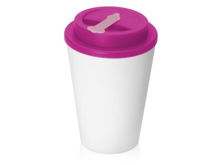 Пластиковый стакан Take away с двойными стенками и крышкой с силиконовым клапаном, 350 мл, белый/фуксия Пластиковый стакан Take away с двойными стенками и крышкой с силиконовым клапаном, 350 мл, белый/фуксия