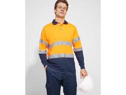 Поло Polaris мужское c длинным рукавом, нэйви/неоновый оранжевый Поло Polaris мужское c длинным рукавом, нэйви/неоновый оранжевый