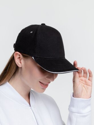 Бейсболка Classic, черная с белым кантом Бейсболка Classic, черная с белым кантом