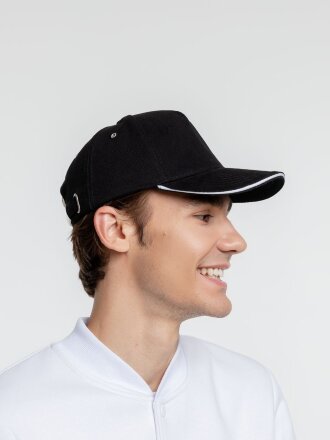 Бейсболка Classic, черная с белым кантом Бейсболка Classic, черная с белым кантом