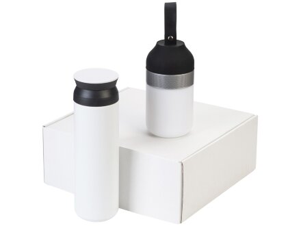 Подарочный набор с колонкой и термосом Black&White, белый/черный