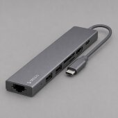 USB Type-C хаб 7-в-1, HDMI, Power Delivery, 2xUSB 3.0, RJ45, microSD/SD, графит, Deppa USB Type-C хаб 7-в-1, HDMI, Power Delivery, 2xUSB 3.0, RJ45, microSD/SD, графит, Deppa