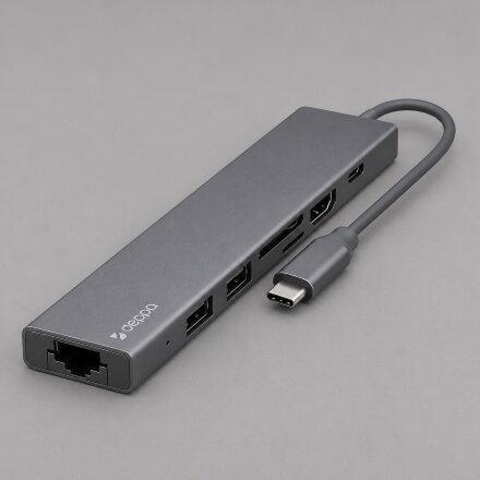USB Type-C хаб 7-в-1, HDMI, Power Delivery, 2xUSB 3.0, RJ45, microSD/SD, графит, Deppa USB Type-C хаб 7-в-1, HDMI, Power Delivery, 2xUSB 3.0, RJ45, microSD/SD, графит, Deppa