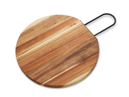 Деревянная круглая доска из акации с металлической ручкой Кира Деревянная круглая доска из акации с металлической ручкой Кира