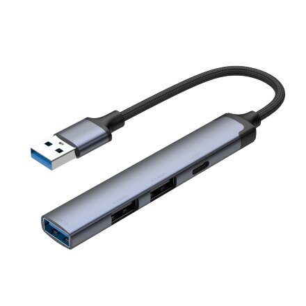 USB-хаб USB-A 3.0 + 2xUSB-A 2.0 + USB-C, серый, Deppa