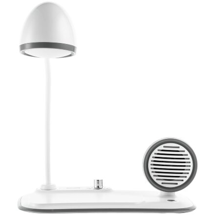 Лампа с колонкой и беспроводной зарядкой Flashback, белая Лампа с колонкой и беспроводной зарядкой Flashback, белая