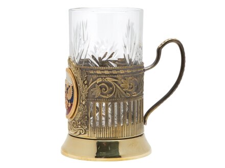 Чайный набор с подстаканником и фарфоровым чайником ЭГОИСТ-Л, золотистый/белый Чайный набор с подстаканником и фарфоровым чайником ЭГОИСТ-Л, золотистый/белый