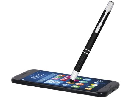 Шариковая кнопочная ручка-стилус Moneta из анодированного алюминия, черный Шариковая кнопочная ручка-стилус Moneta из анодированного алюминия, черный