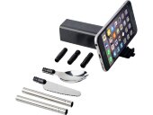 Набор столовых приборов Galen из пшеничной соломы с держателем для мобильного телефона, черный Набор столовых приборов Galen из пшеничной соломы с держателем для мобильного телефона, черный