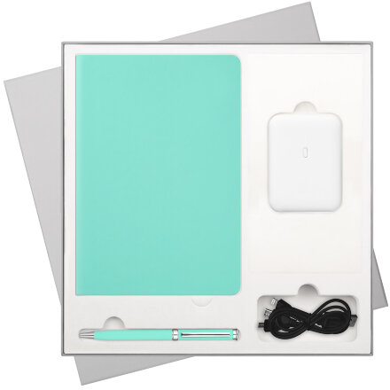 Подарочный набор Spark, мятный (ежедневник, ручка, аккумулятор) Подарочный набор Spark, мятный (ежедневник, ручка, аккумулятор)