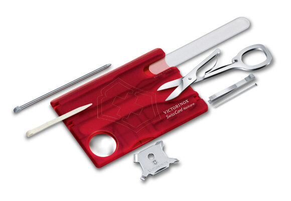 Швейцарская карточка VICTORINOX SwissCard Nailcare, 13 функций, полупрозрачная красная с нанесением логотипа