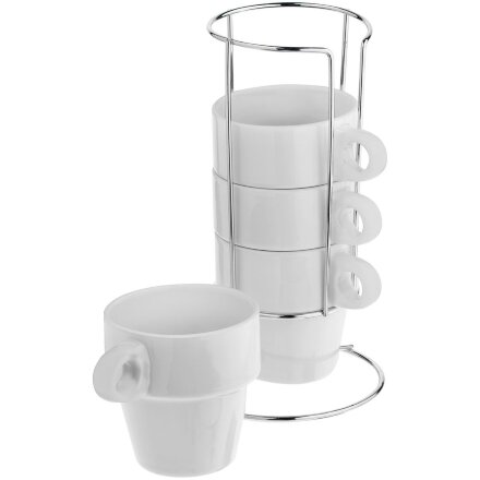 Набор из 4 кружек Inset с подставкой, белый Набор из 4 кружек Inset с подставкой, белый