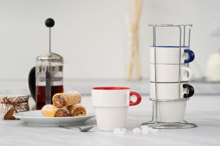 Набор из 4 кружек Inset с подставкой, белый Набор из 4 кружек Inset с подставкой, белый