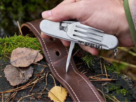 Нож перочинный Stinger, 109 мм, 8 функций, материал рукояти: нержавеющая сталь (серебристый)