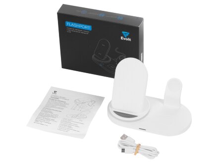 Складная зарядная станция с беспроводной зарядкой Flashport, 15 Вт, белый Складная зарядная станция с беспроводной зарядкой Flashport, 15 Вт, белый