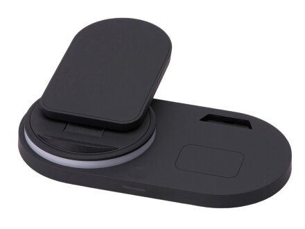 Складная зарядная станция с беспроводной зарядкой Flashport, 15 Вт, черный Складная зарядная станция с беспроводной зарядкой Flashport, 15 Вт, черный