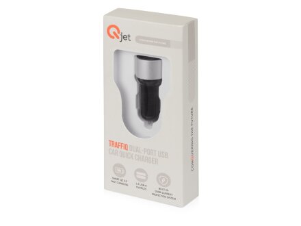 Адаптер автомобильный USB с функцией быстрой зарядки QC 3.0 TraffIQ, черный/серебристый Адаптер автомобильный USB с функцией быстрой зарядки QC 3.0 TraffIQ, черный/серебристый