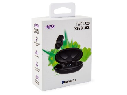 Наушники HIPER TWS Lazo X35 Black (HTW-LX35) Bluetooth 5.0 гарнитура, Черный Наушники HIPER TWS Lazo X35 Black (HTW-LX35) Bluetooth 5.0 гарнитура, Черный
