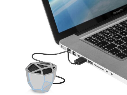 Портативная колонка Geo, серебристый + синяя подсветка Портативная колонка Geo, серебристый + синяя подсветка