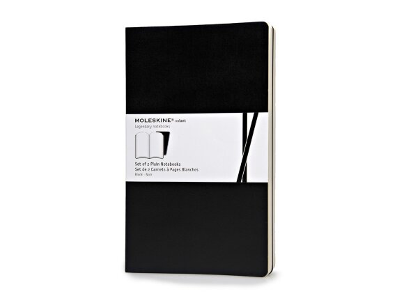 Записная книжка Moleskine Volant (нелинованная, 2 шт.), Large (13х21см), черный с нанесением логотипа