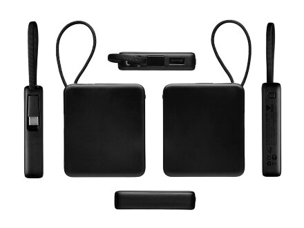 Внешний аккумулятор со встроенным кабелем USB-C Дэнси, 5000 мАч, черный