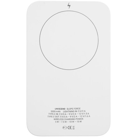 Магнитный беспроводной аккумулятор Slope Force 5000 мАч, белый Магнитный беспроводной аккумулятор Slope Force 5000 мАч, белый