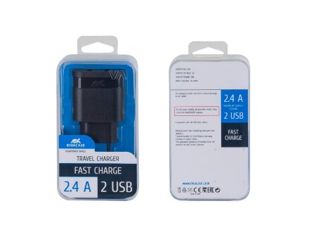 Сетевое зарядное устройство, 2 USB / 2.4 A, черный Сетевое зарядное устройство, 2 USB / 2.4 A, черный