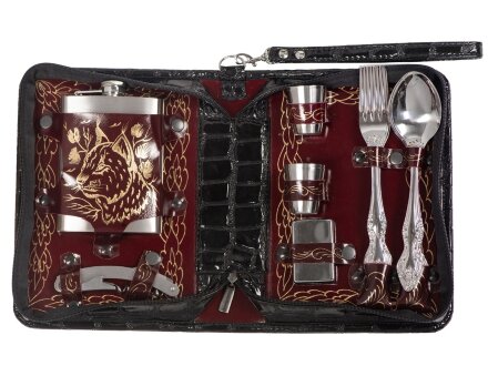 Набор Дорожный на 4 персоны в барсетке с худ. выжиганием Набор Дорожный на 4 персоны в барсетке с худ. выжиганием