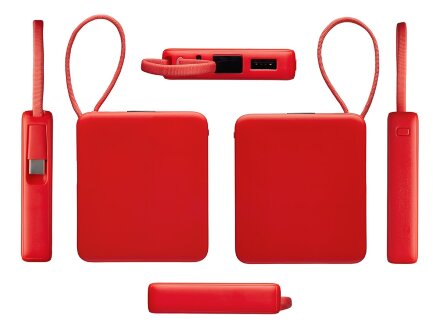 Внешний аккумулятор со встроенным кабелем USB-C Дэнси, 5000 мАч, красный