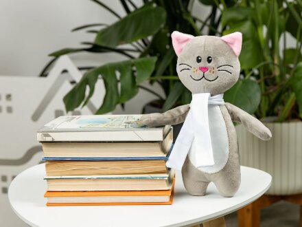 Мягкая игрушка Beastie Toys, котик с белым шарфом Мягкая игрушка Beastie Toys, котик с белым шарфом