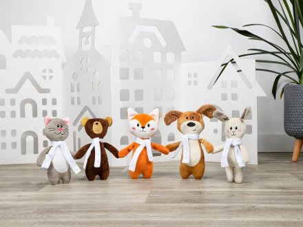 Мягкая игрушка Beastie Toys, котик с белым шарфом Мягкая игрушка Beastie Toys, котик с белым шарфом