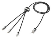 Кабель 3-в-1 с подсветкой логотипа Ion, черный Кабель 3-в-1 с подсветкой логотипа Ion, черный