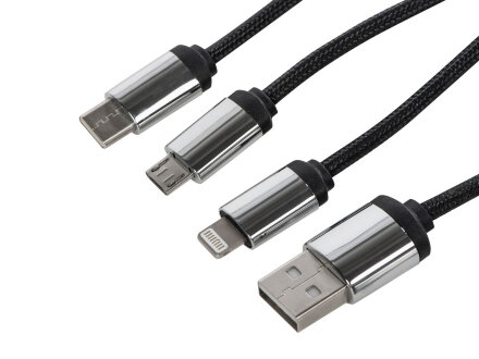 Кабель 3-в-1 с подсветкой логотипа Ion, черный Кабель 3-в-1 с подсветкой логотипа Ion, черный