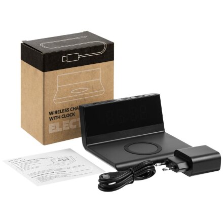 Станция беспроводной зарядки с часами Electron, ver.2, черная Станция беспроводной зарядки с часами Electron, ver.2, черная
