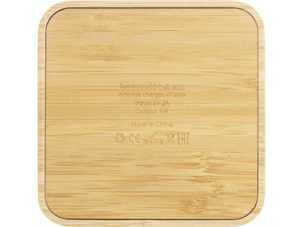 USB-хаб с беспроводной зарядкой из бамбука Plato USB-хаб с беспроводной зарядкой из бамбука Plato