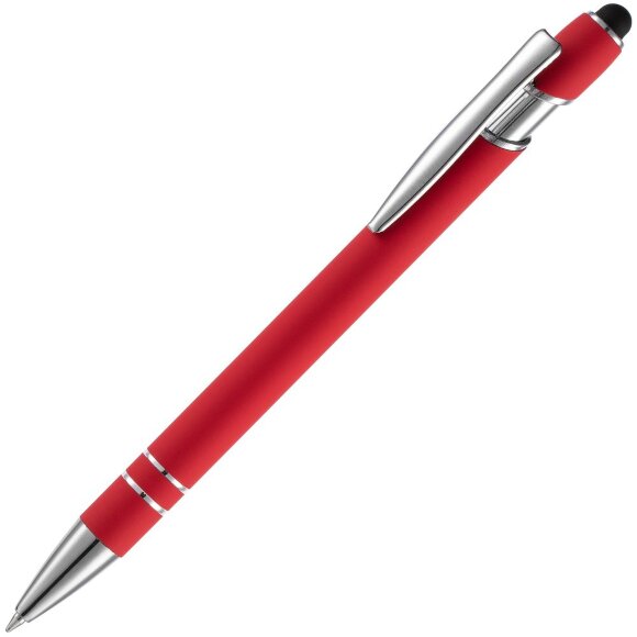 Ручка шариковая Pointer Soft Touch со стилусом, красная с нанесением логотипа