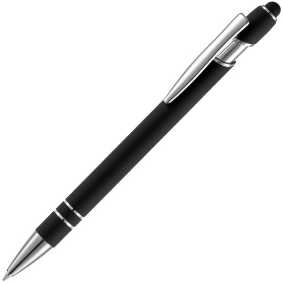Ручка шариковая Pointer Soft Touch со стилусом, черная с нанесением логотипа