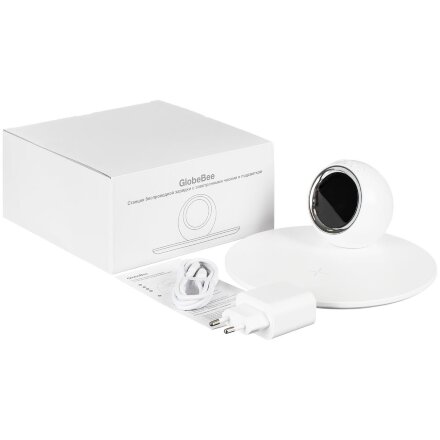 Станция беспроводной зарядки с часами и подсветкой GlobeBee, белая Станция беспроводной зарядки с часами и подсветкой GlobeBee, белая