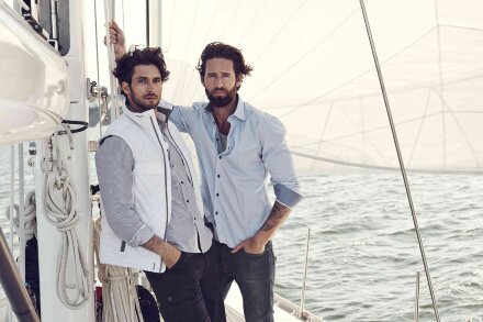 Рубашка мужская в полоску Reno, голубая Рубашка мужская в полоску Reno, голубая