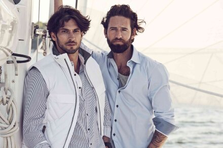 Рубашка мужская в полоску Reno, голубая Рубашка мужская в полоску Reno, голубая