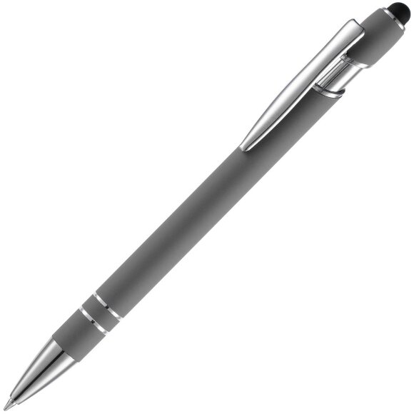 Ручка шариковая Pointer Soft Touch со стилусом, серая с нанесением логотипа
