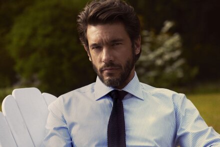 Рубашка мужская в полоску Reno, темно-синяя Рубашка мужская в полоску Reno, темно-синяя