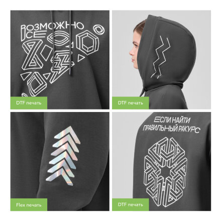 Худи с капюшоном, унисекс ALEX антрацит, размер XXL Худи с капюшоном, унисекс ALEX антрацит, размер XXL