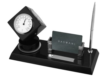 Настольный прибор с погодной станцией Магдебург, черный Настольный прибор с погодной станцией Магдебург, черный